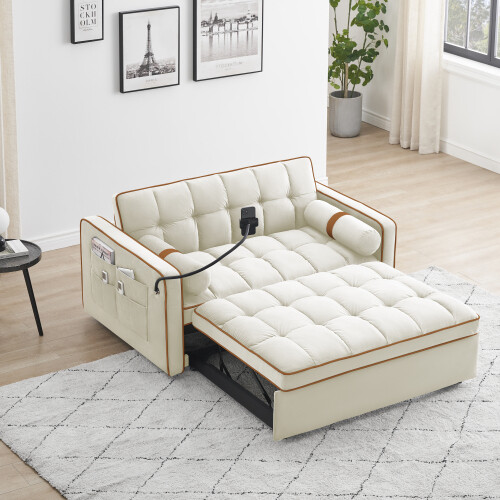 55" Modern Velvet Convertible Sleeper Sofa Bed Small Love seat Sofa Bed w/Pillow - Picture 17 of 48