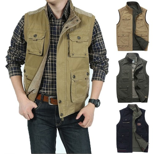 ジャケット・アウター soduk big pockets vest Outwear Men Multi Pocket Sleeveless Jacket Plus Size Waistcoat