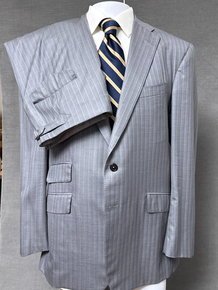 Oxxford Suit 42L Jacket 36x31 Pants Gray Pinstripe Bespoke Tailored Classic - Image 2 of 4