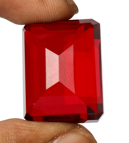 74.45 Ct. Mozambique Blood Red Ruby Emerald Cut Loose Gemstone Gift for Birthday - Picture 4 of 6
