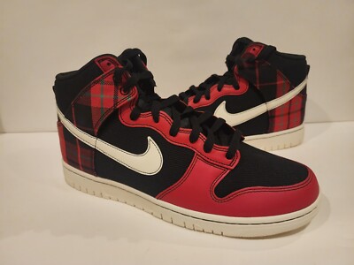 New Men's Size 10 M Nike Dunk Hi Retro SE Tartan Plad Red Black Ivory DV0826-001