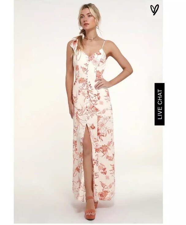 lulus white floral maxi dress White Evelise Cream Floral Sleeveless Maxi Dress | Womens | X-Large (Available in XS, S, M, L) | 100% Polyester