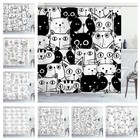 3D Black Line Cat Shower Curtain Bathroom Curtain with 12 Hooks Waterproof Home