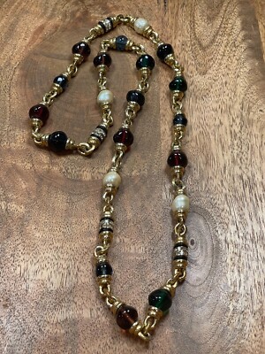 1980's Ciner unsigned Jewels of India Moghul Gripoix glass rhinestone necklace