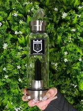 Glass Water Bottle With A Black Obsidian Crystal Wand