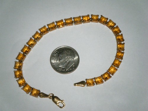 14K YG 6.75" L GENUINE SQUARE CUT CITRINE GEMSTONE BRACELET~PRE-OWNED