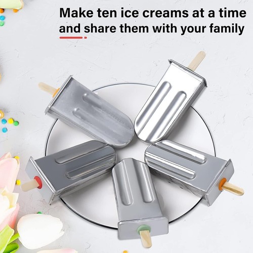 10 Pack Stainless Steel Popsicle Molds Ice Lolly Molds w/ Wooden Sticks and Bags - Picture 4 of 9