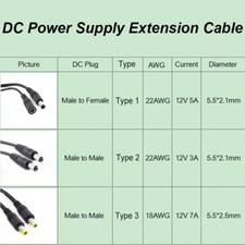 12V DC Male to male Female power Cable 5.5MM 2.1mm Adapter Cord extension