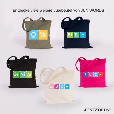 JUNIWORDS Jutebeutel "Periodensystem" versch. Motive und Farben Tasche Chemie