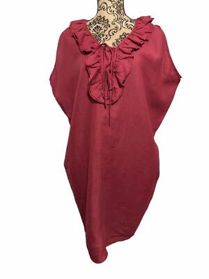 Garnet Hill Linen Sleeveless Oversized Shift Dress Size XS Ruffled Neckline  Plum | eBay