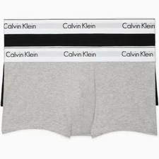 NIP Calvin Klein 2-Pack Cotton Low Rise Stretch Trunks Black/Gray Sz XL (40-42).