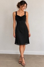 Vintage Y2K Jump Apparel Black Cowl Neck Chiffon Dress Size 7/8 Dark Feminine
