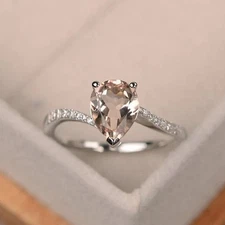 2Ct Real Natural Morganite Diamond Wedding Bridal Ring 14K Solid White Gold 6 7