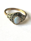 Vintage Gold Tone Sterling Opal Style Cabochon Ring Ornate Boho Size 7
