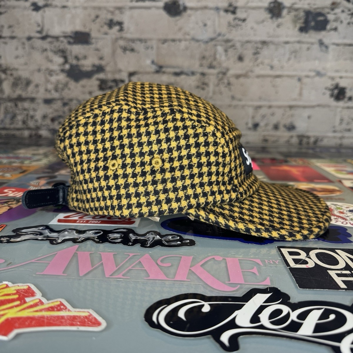Supreme Houndstooth Wool Camp Cap FW23 Yellow Bellandi Wool | eBay