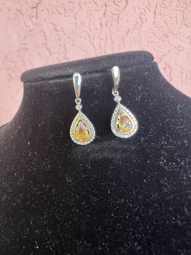 Alwand Vahan 14k Yellow Gold & Sterling Silver Citrine Diamond 1” Earrings Read! - Picture 15 of 16