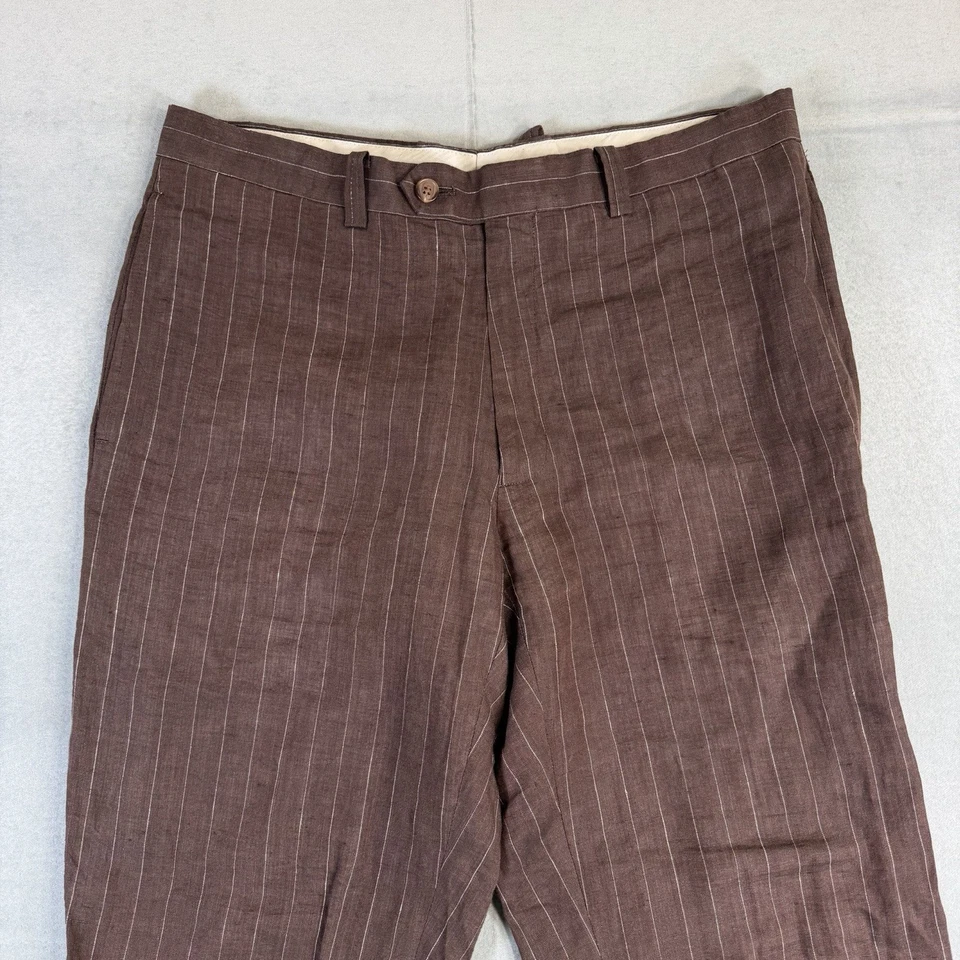 Pantalones clásicos Lauren Ralph Lauren 100 % lino para hombre 34x30 marrón a rayas Foto 2 de 4
