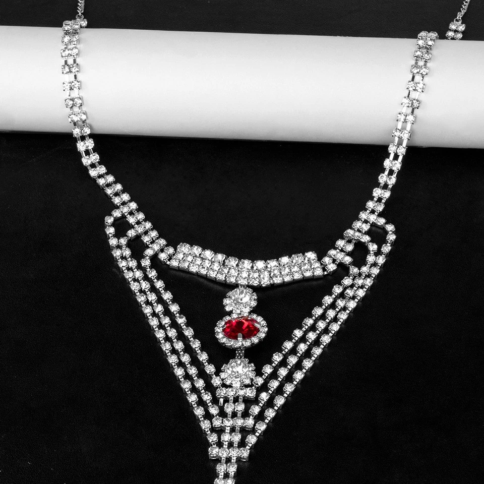 Sexy conjunto de discoteca de diamantes de imitación de bikini rubí de moda para mujeres cadena corporal joyería Foto 4 de 4