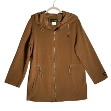 Harve Benard Sz 10 Vintage Wool Recycled Cashmere Full Zip Hooded Jacket Neutral