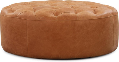 Ascot Ottoman   40'' round Pouf with Feather-Down Topper   Full-Grain Leather Uph