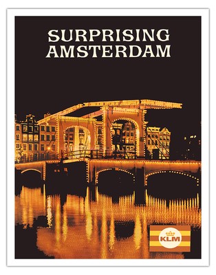 Surprising Amsterdam - Vintage KLM Royal Dutch Airline Travel Poster 1969
