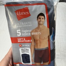 Hanes Underwear Size Medium Blues Men's Tagless ComfortSoft Knit Boxers 5Pk
