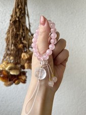 Handmade Natural Rose Quartz Beaded 8mm Phone Strap