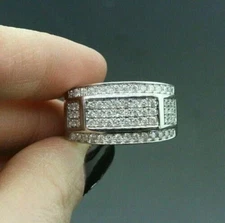 Men's Round Lab Created White Diamond Classy Statement Pinky Ring 925 Silver
