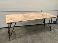 Vintage Industrial Military Large Heavy Duty Wooden Trestle Folding Table