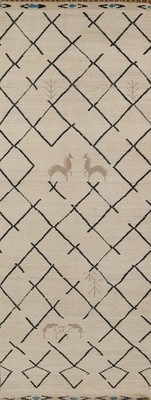 Trellis Wool Moroccan Runner Rug 4x13 Ft Hand-Knotted Beige Oriental Carpet