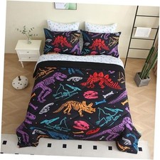 7 Piece Boys Dinosaur Comforter Set Size 3D Skeleton Twin Black Dinosaur