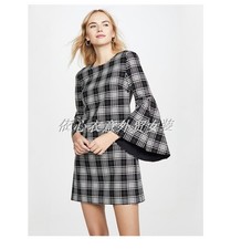 Alice + Olivia Womens Plaid Flared Sleeve Crew Neck Dress