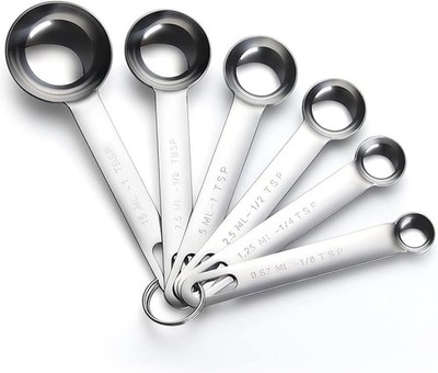 6-teiliges Messlöffel-Set Edelstahl runder robuster Spiegel, poliert 1/8 TSP, 1/