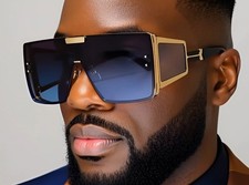 Fashion Sunglasses Men Rectangular Metal Frame Oversized Luxury Shades Hip Hop