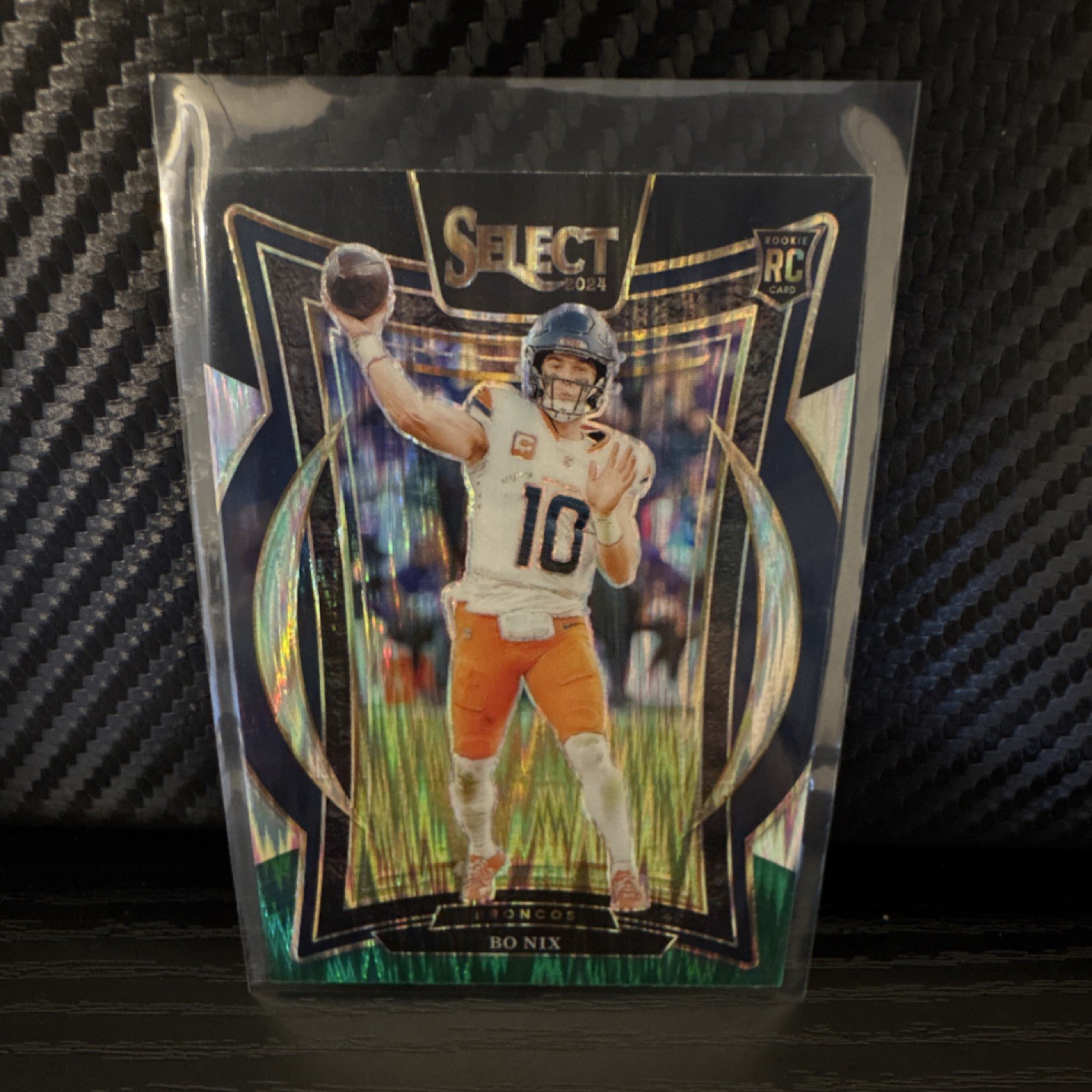 2024 Panini Select Bo Nix Rookie Concourse Black and Green Prizm Shock Broncos