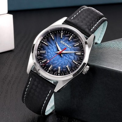 38MM BERNY Quartz Watch Men's Luxury Sapphire 100M Waterproof Leather Gift NEW