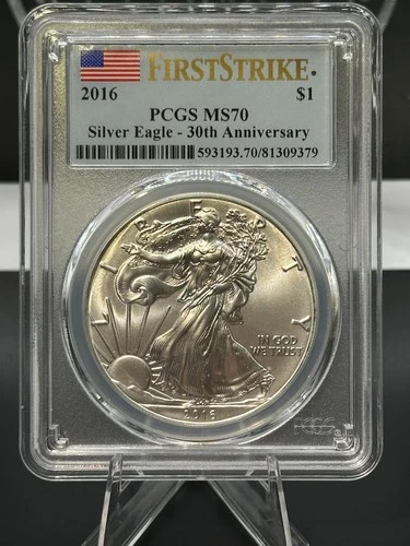 2016 $1 PCGS MS70 Silver Eagle 30th Anniversary First Strike .999 Fine Silver