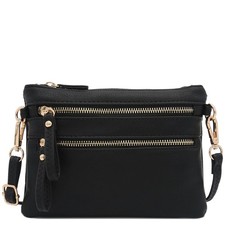 Multi Zipper Pocket Small Wristlet Crossbody Bag Black 