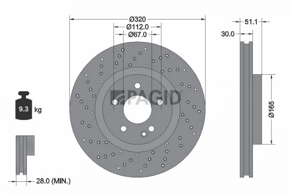 2x PAGID Disque Aéré Internement Perforé Ø320mm pour Mercedes-Benz - Photo 1/1