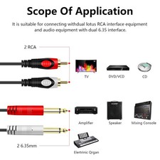 RCA to 1/4 Audio Cable 10Ft Dual 6.35mm TS to RCA Male Stereo Mixer Amplifier Co