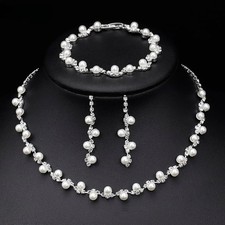 Simulated Pearl Crystal Jewelry Sets Simple Women Necklace Earrings Bracelet