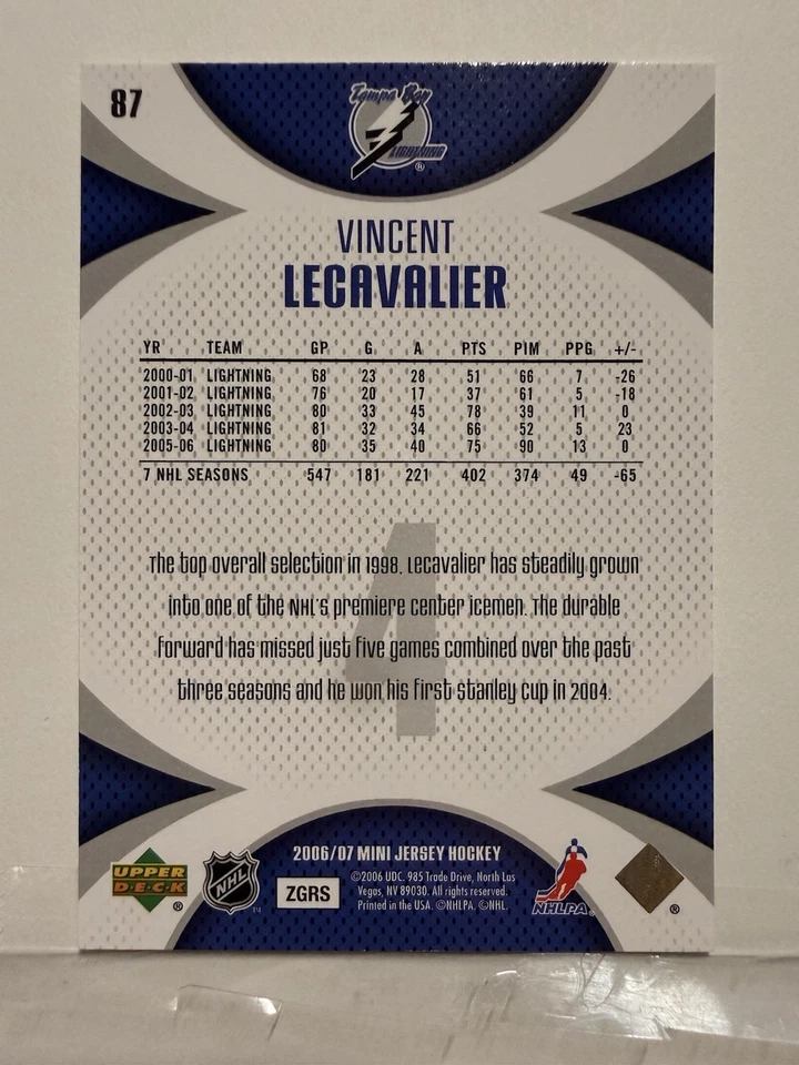 2006-07 Upper Deck Mini Jersey Collection - Vincent Lecavalier #87 - Image 2 of 2