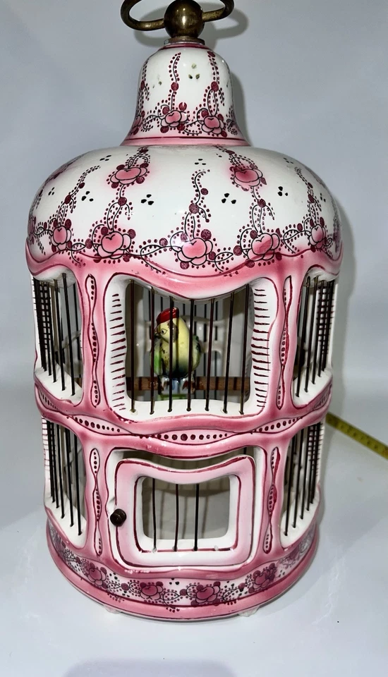 Jaula para pájaros de cerámica de porcelana francesa vintage con pájaro Foto 4 de 4