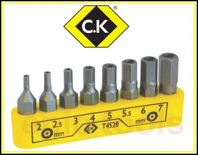CK TOOLS CK T4528 8 Piece HEX Tamperproof/Security 1/4" Screwdriver Bits For Drills,2-7mm