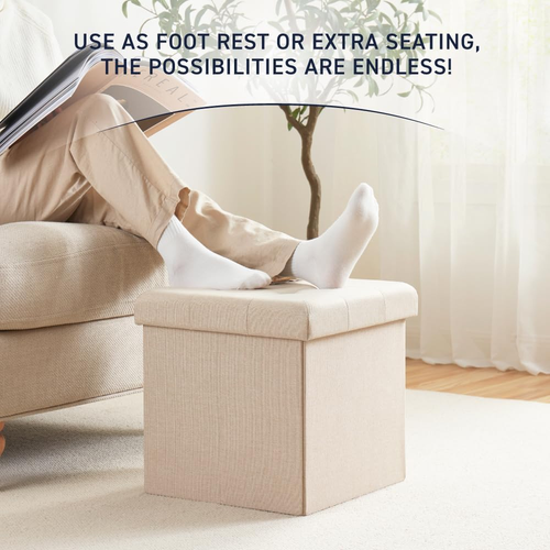 15 Inch Folding Storage Ottoman, Square Small Storage Foot Rest Stool, Bedroom B - Picture 4 of 7