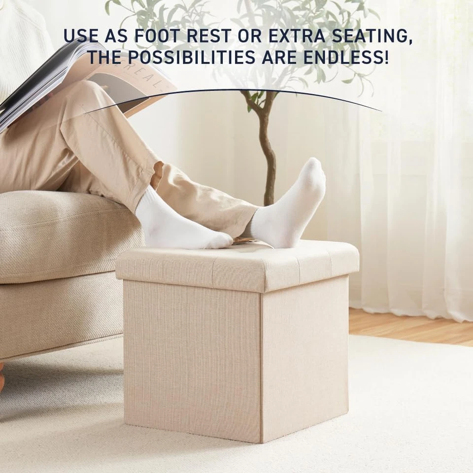15 Inch Folding Storage Ottoman, Square Small Storage Foot Rest Stool, Bedroom B - Image 4 of 4