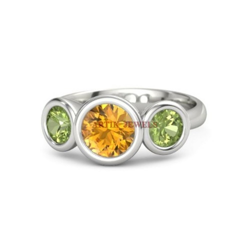 Natürlich Citrin & Peridot Edelstein Mit 925 Sterlingsilber Ring für Damen #4034 - Bild 1 von 10