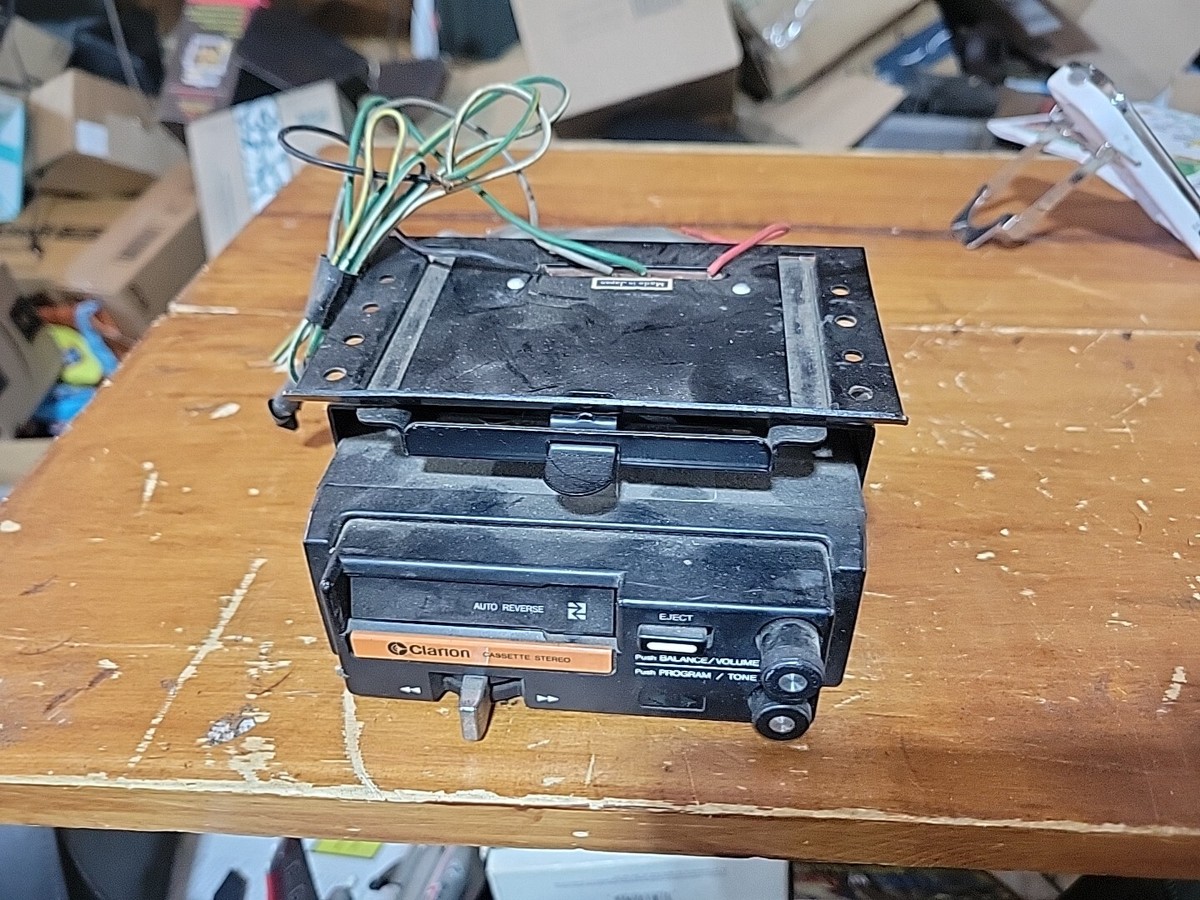 Vintage Clarion PE-828A Car Cassette Stereo with Bracket