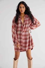 Free People Zoey Plaid Oversize Mini Dress, Brown, Medium, RRP $128