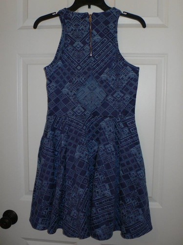Parker Denim Blue Printed Hudson Racerback Cut Out S/L Dress $265 NWT S - Imagen 8 de 10